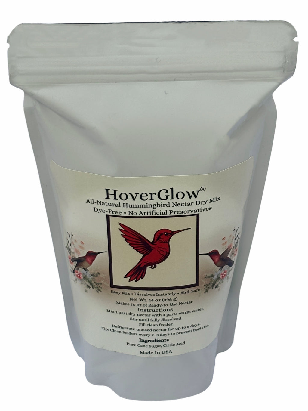 HoverGlow Hummingbird Nectar – Dry Mix (14 oz) 2 Bag Value Pack